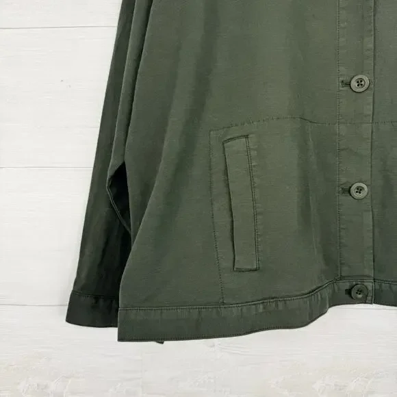 Eileen Fisher‎ Organic Cotton Hemp Jacket XL Green Utility Pockets Boxy Casual
